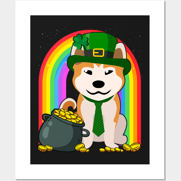 Akita Rainbow Irish Clover St Patrick Day Dog Gift print Wall Art by theodoros20